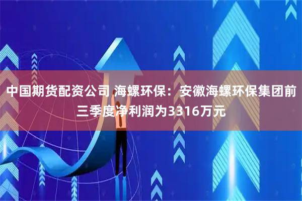 中国期货配资公司 海螺环保：安徽海螺环保集团前三季度净利润为3316万元
