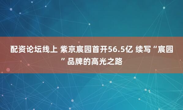 配资论坛线上 紫京宸园首开56.5亿 续写“宸园”品牌的高光之路